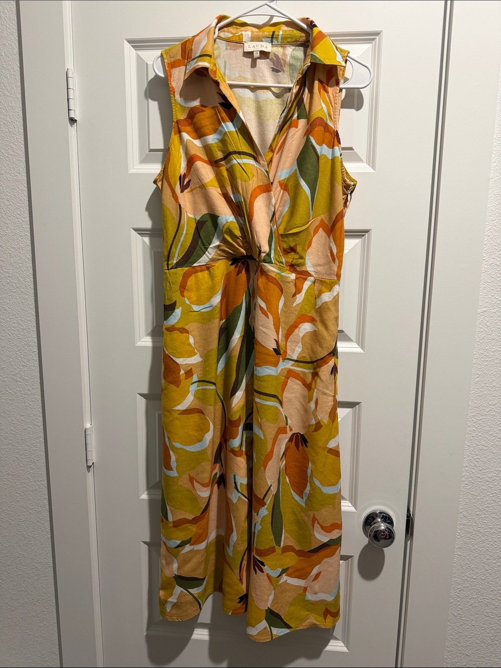 LAURA Mustard Floral Sleeveless Twist-Front Dress